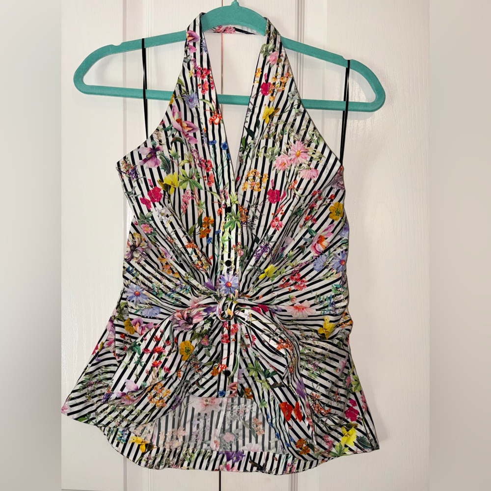ZARA STRIPED AND FLORAL HALTER size S - Picture 5 of 7